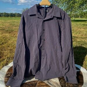 Apt. 9 Black and White Striped Casual Button Down Shirt